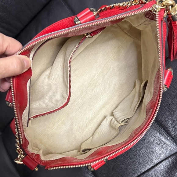 Gucci Soho Red Leather Shoulder Bag with Gold Chain and Leather Tassel - Picture 11 of 15